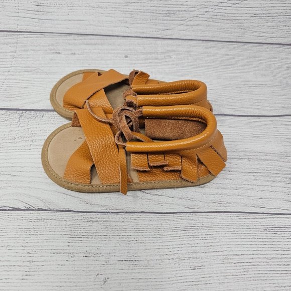 Fringed Moccasin leather‎ sandals childrens size 6 - Picture 4 of 9